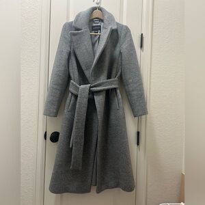 Club Monaco grey wool wrap coat with removable fur collar. Almost New! SizeXS.